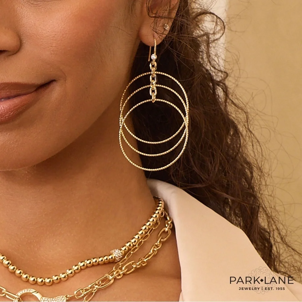 Park Lane TEMPO Multi-Hoop Dangling Gold Earrings, Featherlight, 3” Long, NWT